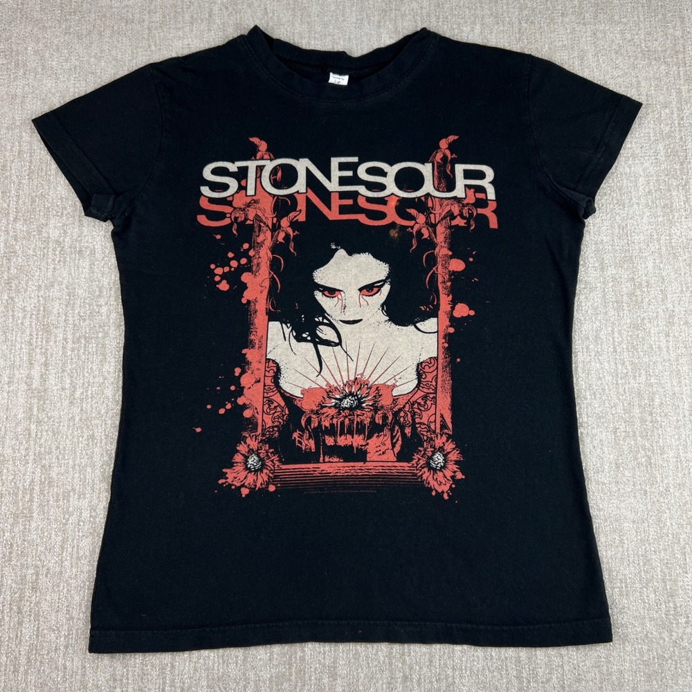 Y2K Stone Sour Band T Shirt Women's Small Rare Graphic Print Black Rock Punk Top